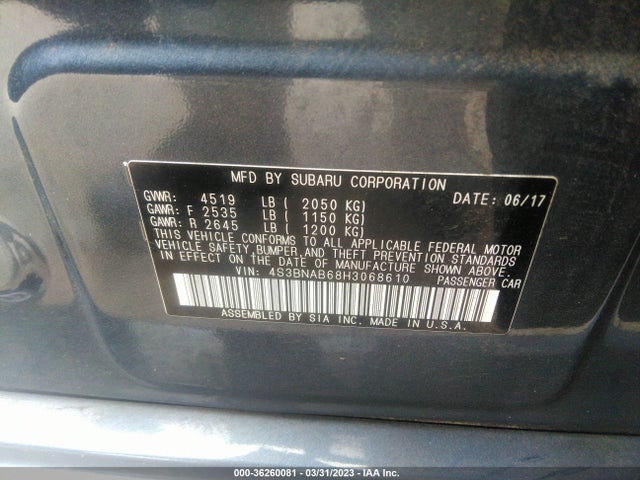 Subaru Legacy 2017 4S3BNAB68H3068610 Image 10