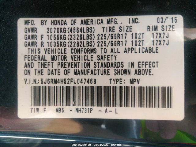 Honda CR-V EX 2015 5J6RM4H52FL047468 Image 10