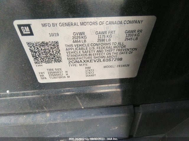 Chevrolet EQUINOX LT 2020 2GNAXKEV2L6167298 Image 10