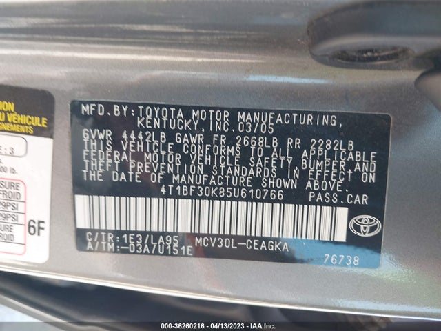 2005 TOYOTA CAMRY LE/XLE VIN: 4T1BF30K85U610766
