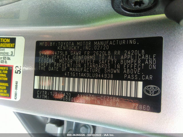 Toyota CAMRY SE 2020 4T1G11AK9LU944938 Image 11