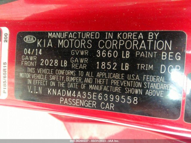 KNADM4A35E6399558 KIA RIO LX