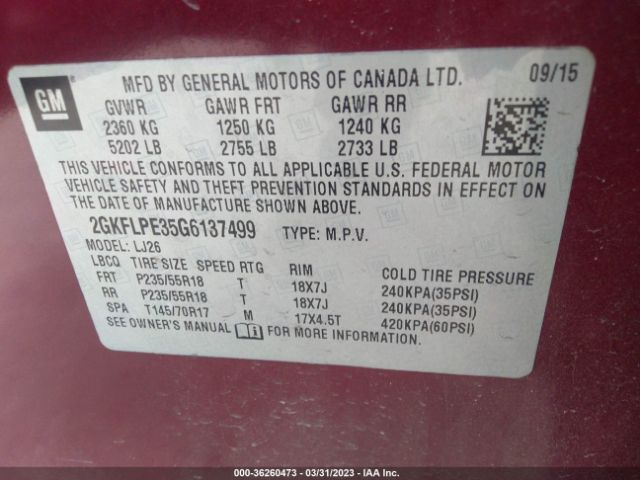 2GKFLPE35G6137499 GMC Terrain Slt
