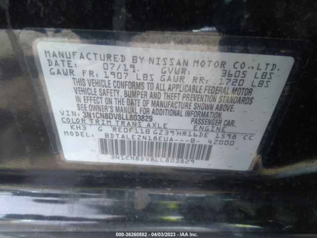 3N1CN8DV8LL803829 Nissan VERSA S