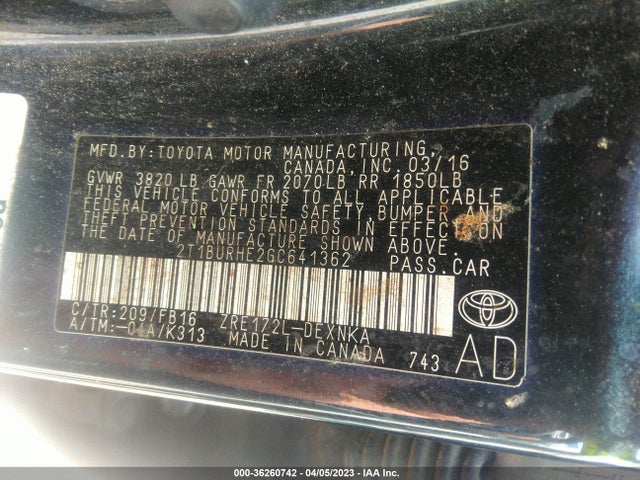 Toyota Corolla L/le/s/s Plus/le Plus 2016 2T1BURHE2GC641362 Image 9