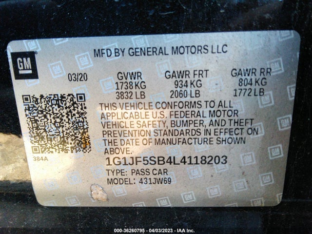 Chevrolet Sonic Premier 2020 1G1JF5SB4L4118203 Image 9