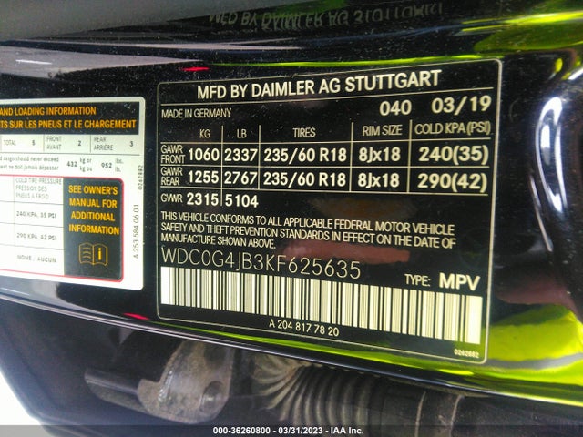 WDC0G4JB3KF625635 Mercedes-Benz Glc Glc 300