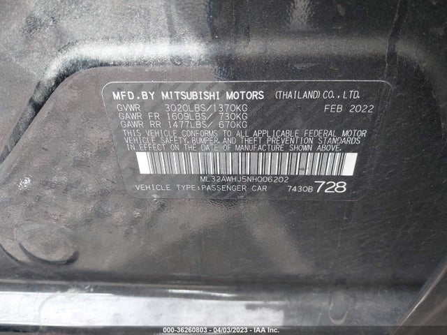 ML32AWHJ5NH006202 Mitsubishi Mirage Se/black Edition