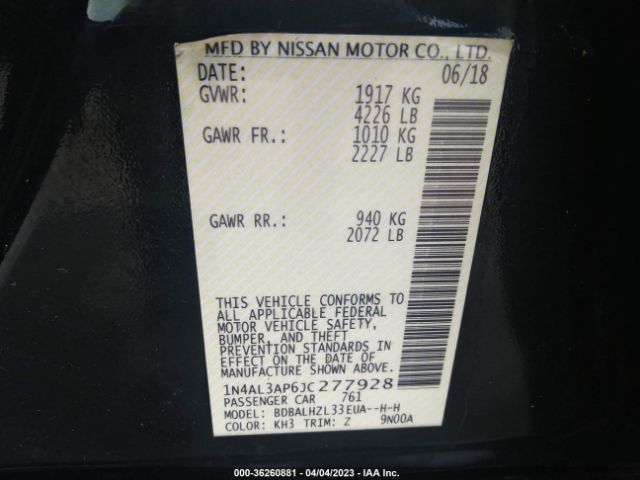 1N4AL3AP6JC277928 Nissan Altima 2.5 Sr