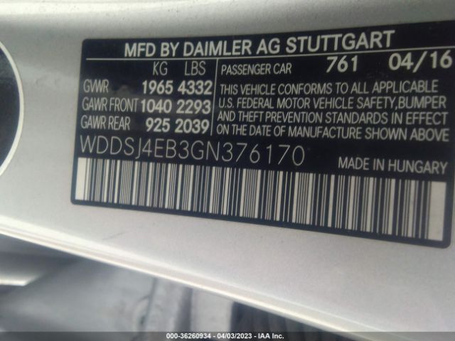 WDDSJ4EB3GN376170 Mercedes-Benz Cla Cla 250