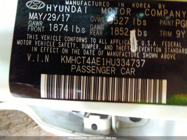 2017 HYUNDAI ACCENT SE VIN: KMHCT4AE1HU334737