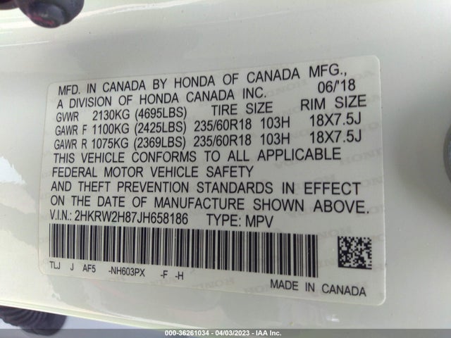 Honda Cr-v Ex-l 2018 2HKRW2H87JH658186 Image 9