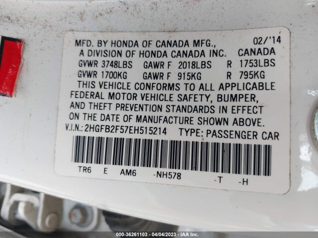 Honda Civic Sedan Lx 2014 2HGFB2F57EH515214 Image 11