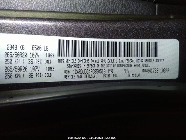 Dodge DURANGO LIMITED 2015 1C4RDJDG4FC850519 Image 9