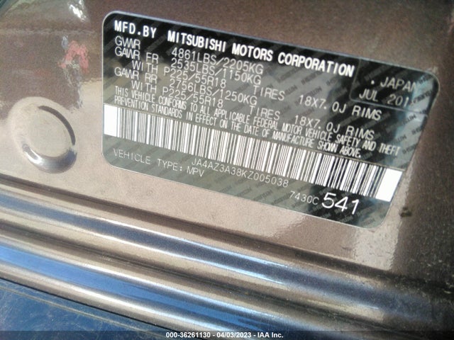 JA4AZ3A38KZ005038 Mitsubishi Outlander Es/se/sel/le