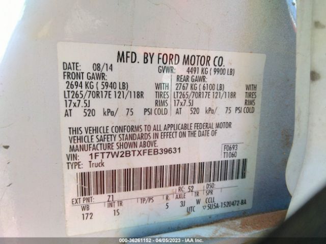 1FT7W2BTXFEB39631 Ford Super Duty F-250 Srw Lariat/platinum