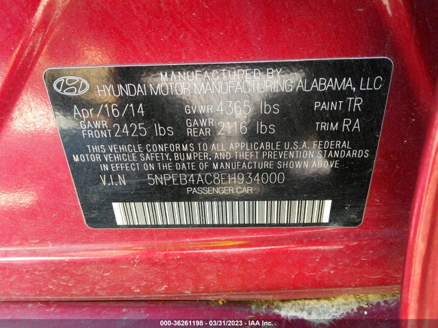 Hyundai SONATA GLS 2014 5NPEB4AC8EH934000 Image 10