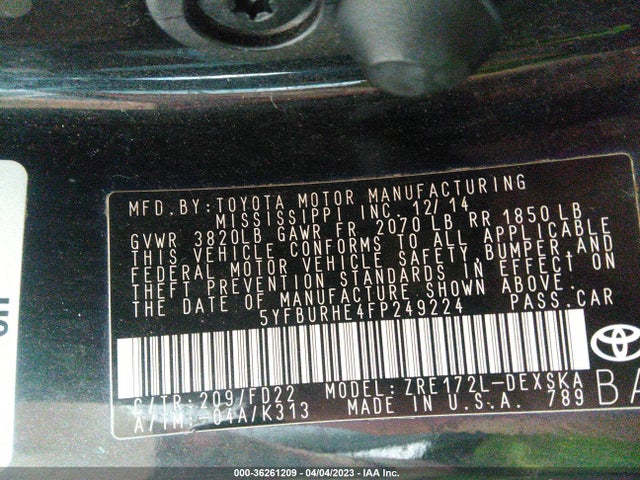 Toyota Corolla L/le/s/s Plus/le Plus 2015 5YFBURHE4FP249224 Image 9