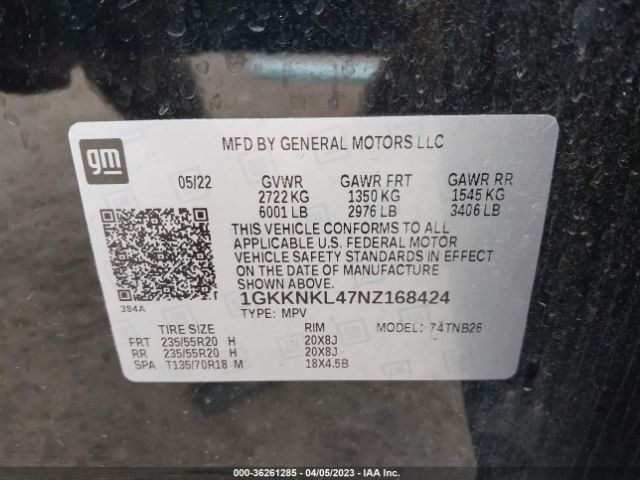 1GKKNKL47NZ168424 GMC ACADIA SLE