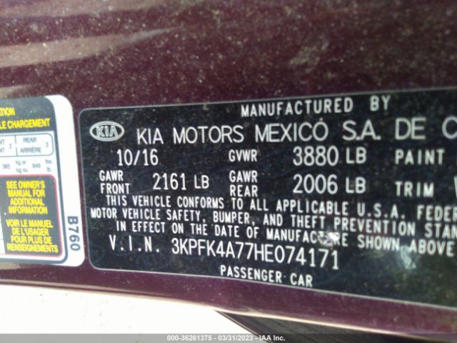3KPFK4A77HE074171 KIA FORTE LX