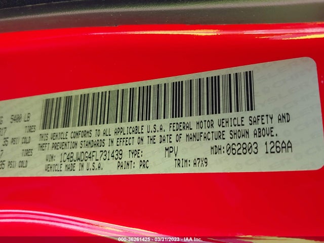 1C4BJWDG4FL731439 Jeep Wrangler Unlimited Sport