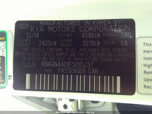 KNAGN4AD1F5085237 KIA Optima Hybrid Ex