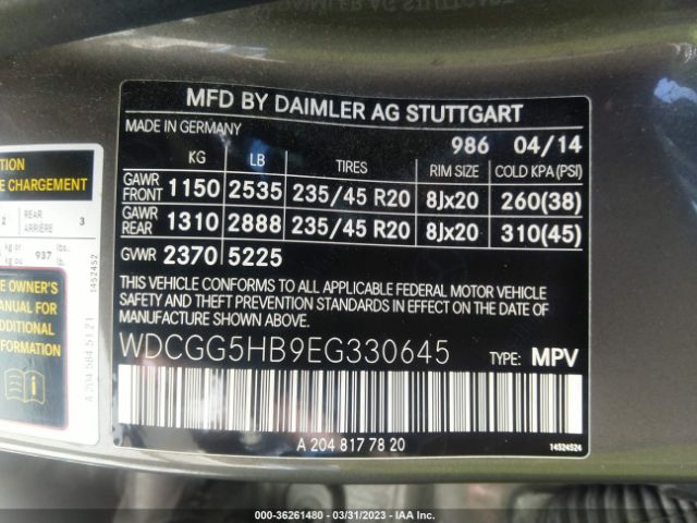 WDCGG5HB9EG330645 Mercedes-Benz Glk-class Glk 350