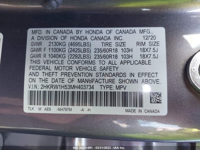 Honda CR-V EX 2021 2HKRW1H53MH403734 Image 9