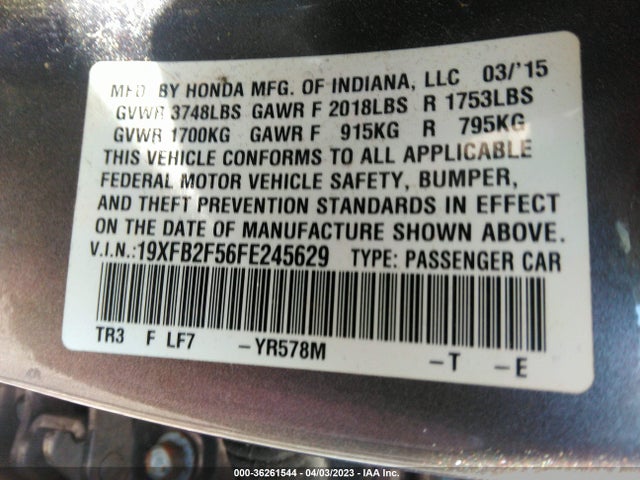 Honda Civic Sedan Lx 2015 19XFB2F56FE245629 Image 9