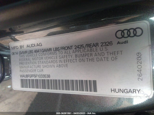 WAUBFGFF5F1033538 Audi S3/a3 2.0t Premium Plus
