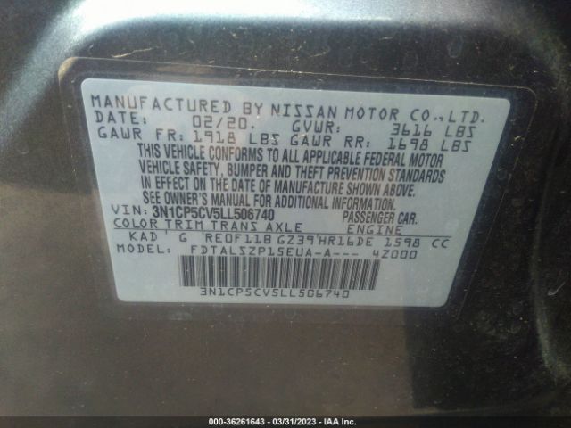3N1CP5CV5LL506740 Nissan KICKS SV