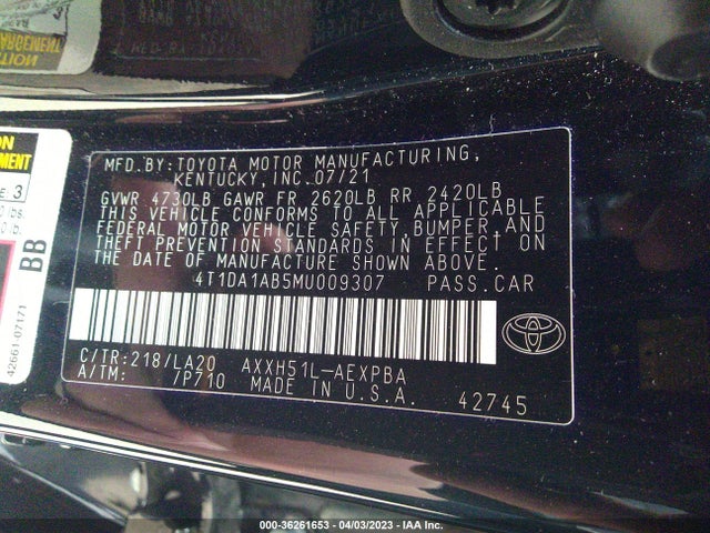 2021 Toyota Avalon, VIN: 4T1DA1AB5MU009307