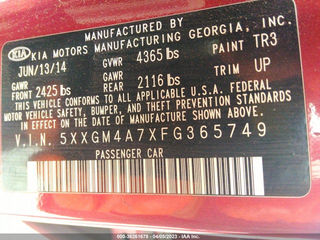 KIA Optima Lx 2015 5XXGM4A7XFG365749 Image 9
