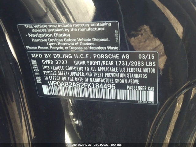 2015 Porsche Cayman, VIN: WP0AB2A82FK184496
