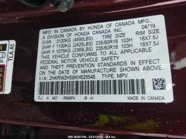 Honda CR-V EX 2019 2HKRW2H59KH628548 Image 9