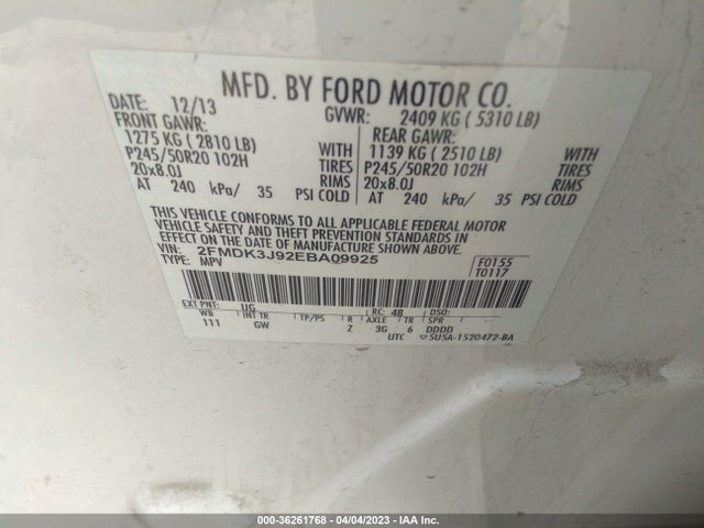 Ford EDGE SEL 2014 2FMDK3J92EBA09925 Image 10