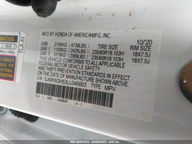 Honda CR-V EX 2020 5J6RW2H53LL046663 Image 9