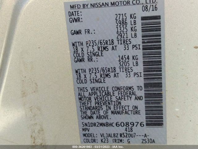 5N1DR2MN8HC608976 Nissan Pathfinder S