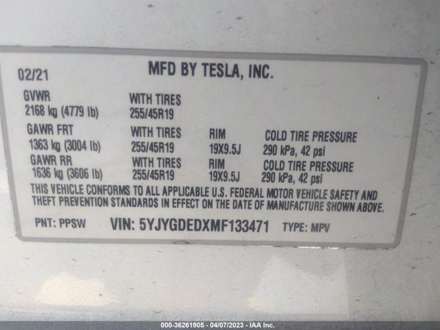 Tesla Model Y Standard Range 2021 5YJYGDEDXMF133471 Image 11