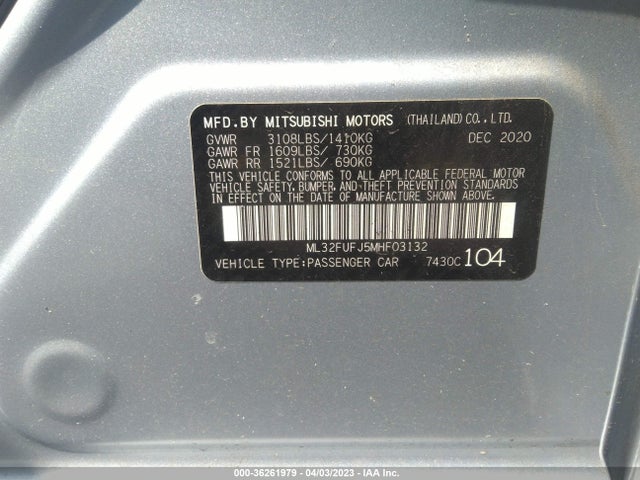 2021 Mitsubishi Mirage, VIN: ML32FUFJ5MHF03132