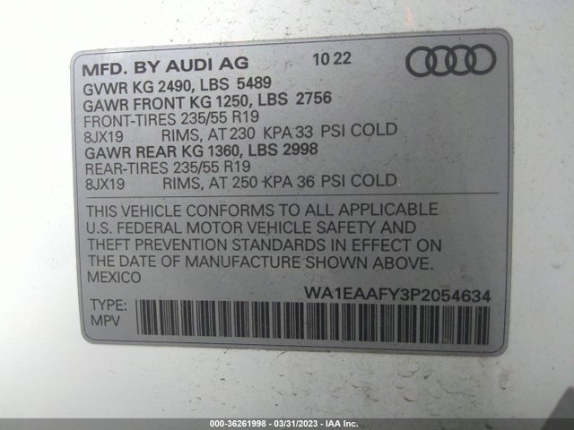 WA1EAAFY3P2054634 Audi Q5 S Line Premium Plus