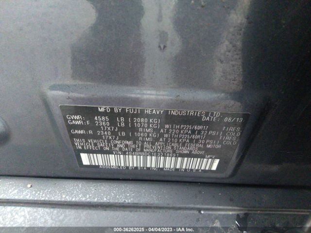 4S4BRBDC1E3218691 Subaru Outback 2.5i Premium