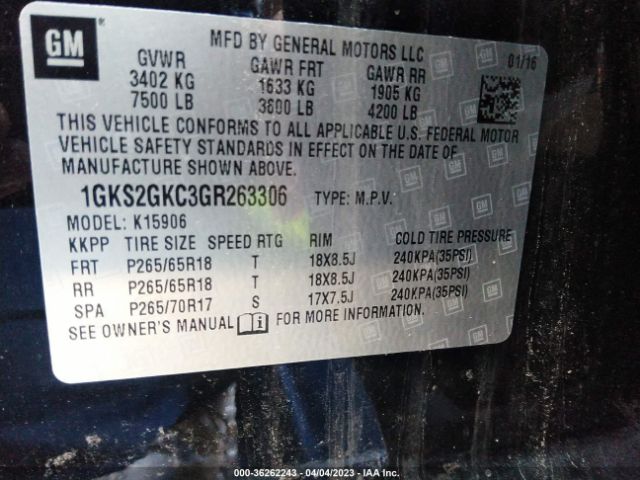 1GKS2GKC3GR263306 GMC Yukon Xl Slt