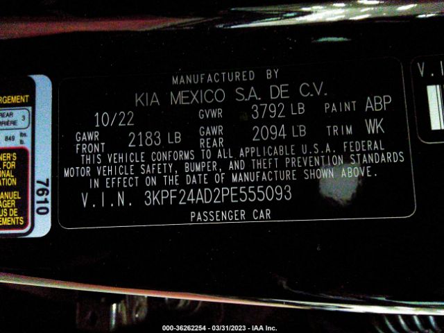 3KPF24AD2PE555093 KIA Forte Lxs