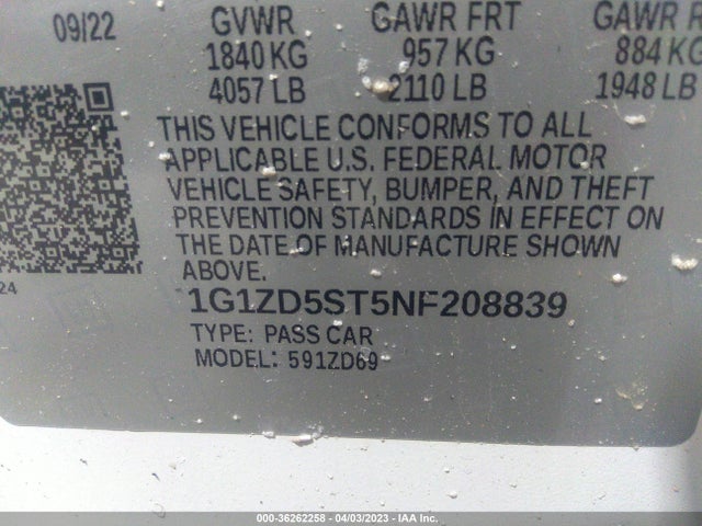 Chevrolet MALIBU LT 2022 1G1ZD5ST5NF208839 Image 9