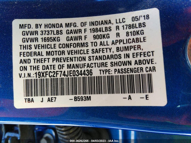 Honda Civic Sedan Ex 2018 19XFC2F74JE034436 Image 9
