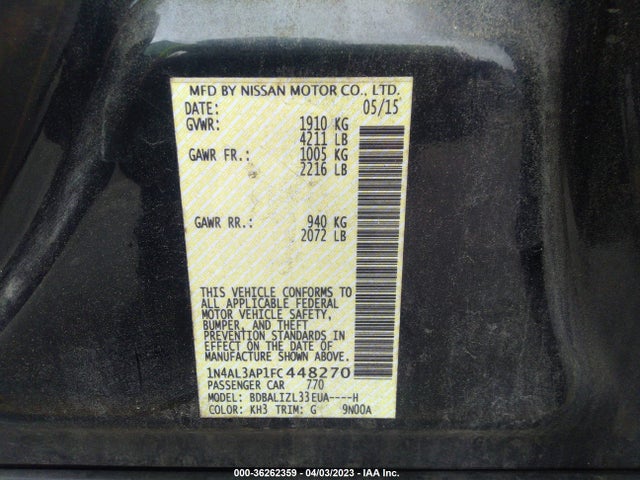 2015 NISSAN ALTIMA 2.5 SV VIN: 1N4AL3AP1FC448270