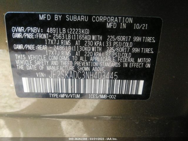 JF2SKADC3NH403445 Subaru Forester Premium