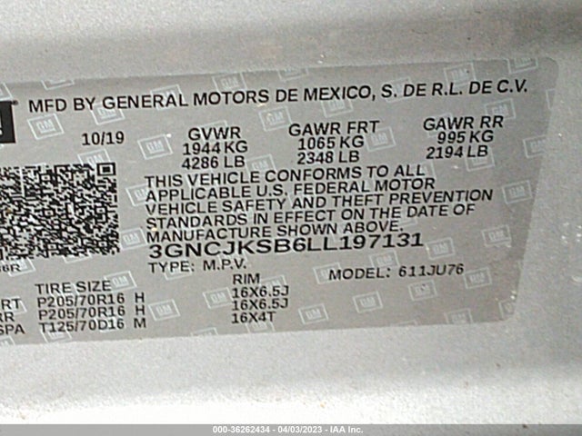 Chevrolet TRAX LS 2020 3GNCJKSB6LL197131 Image 9