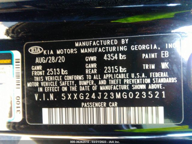 5XXG24J23MG023521 KIA K5 LX